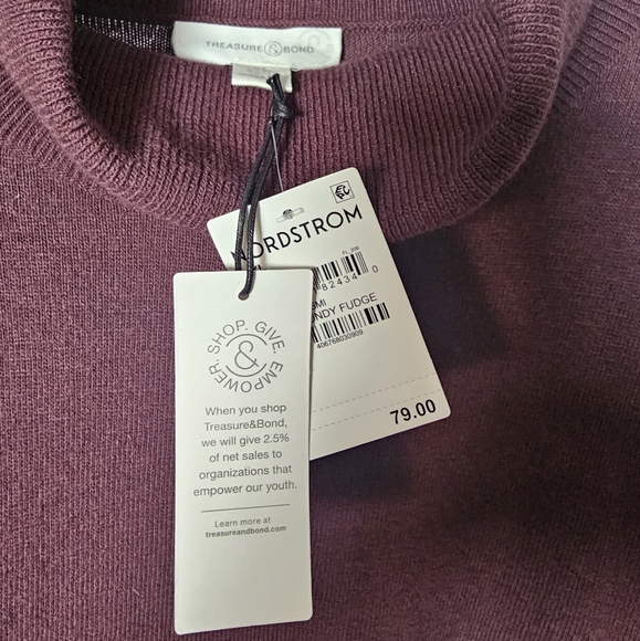 Treasure&Bond Burgandy Long Sleeve Curved Hem Tunic High Low Sweater New - Picture 2 of 7